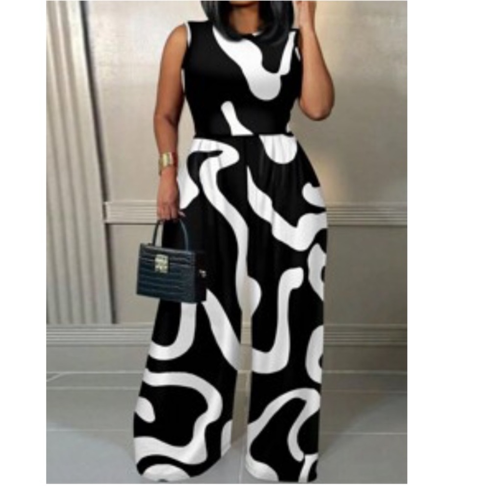 SHEIN Slayr Casual Geometric Pattern Plus Size Jumpsuit With Sleeveless Top